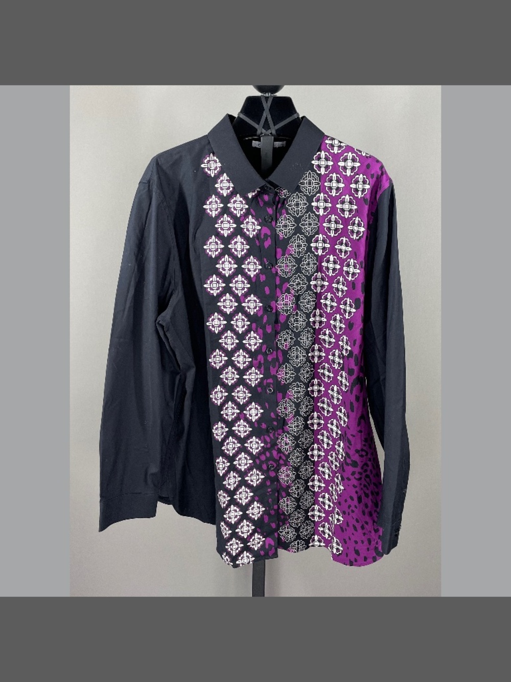 NEW Chicos Shirt Womens 20 black purple floral button up preppy business casual